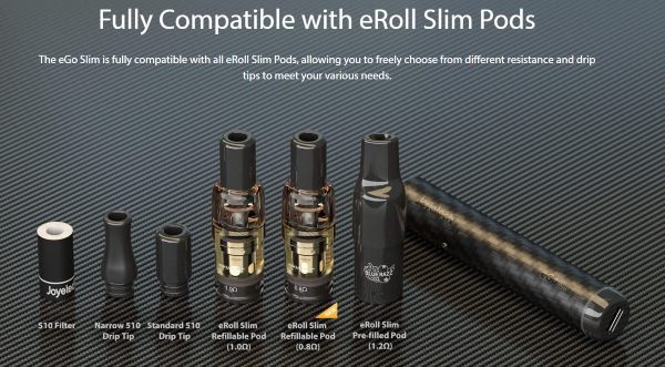 ego slim joyetech sigaretta elettronica compatibile con pod drip tip e filtri eroll slim