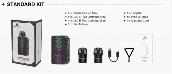 centaurus e40 max lost vape kit contenuto della confezione